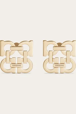 Salvatore Ferragamo The iconic Gancio silhouette is repeated four times to make the squared outline of this clip on earring with signature on the bottom clasp