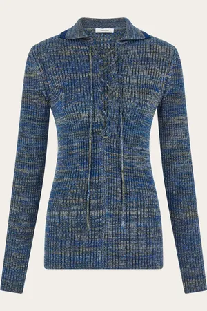 Salvatore Ferragamo Taillierter Pullover aus mehrfarbigem Mouliné-Garn mit körperbetontem Rippenstrick