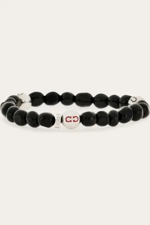 Salvatore Ferragamo Armband aus Perlen in organischen Formen und Kugeln mit Palladium-Finish, die mit einem Doppel-Gancini-Element verziert sind