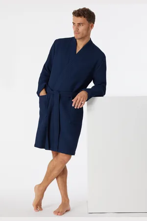Schiesser Bademantel Waffelpiqué dunkelblau - Essentials S