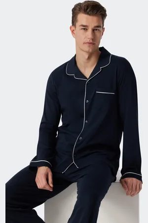 Schiesser Pyjama lang Interlock dunkelblau - Fine Interlock 48