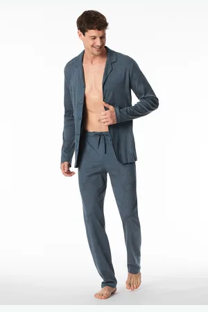 Schiesser Pyjama lang Paisley jeansblau - Fine Interlock 48