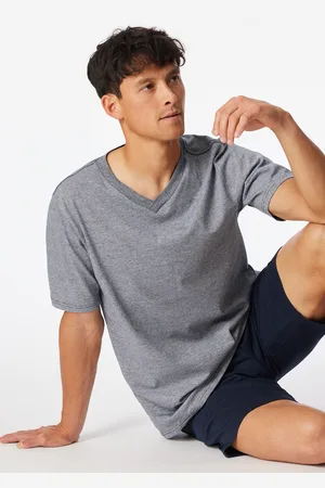 Schiesser Shirt kurz arm V-Ausschnitt nachtblau geringelt - Mix+Relax 48