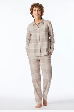 Schiesser Pyjama lang Flanell beige kariert - Selected Premium Warming 48
