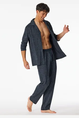 Schiesser Pyjama lang Knopfleiste graphit - Fine Interlock 48