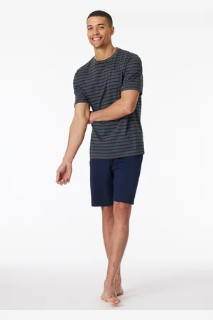 Schiesser Schlafanzug kurz Streifen anthrazit - Casual Essentials 48