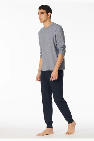 Schiesser Schlafanzug lang Ringel Bündchen nachtblau - Casual Essentials 48