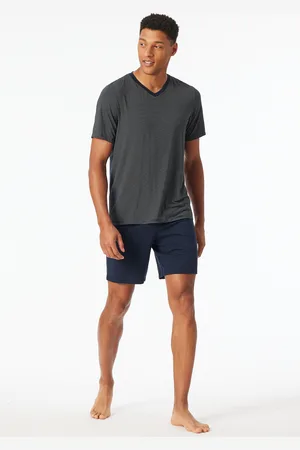 Schiesser Schlafanzug kurz Modal V-Ausschnitt Streifen navy - Long Life Soft 48
