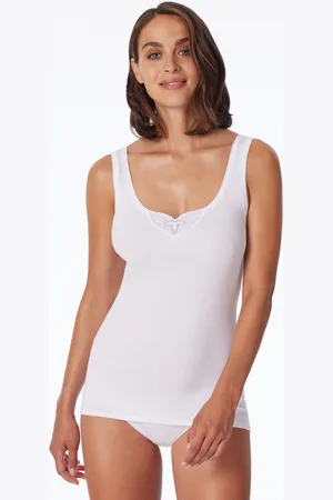 Schiesser Trägertops 2er-Pack mit Stickerei weiß - Cotton Essentials 48
