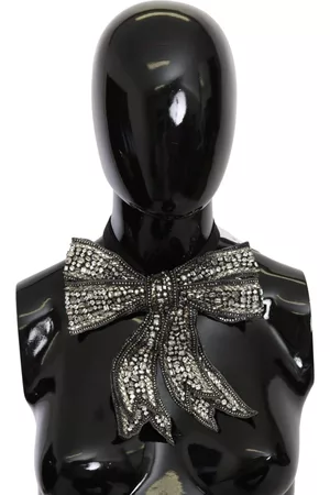 Dolce & Gabbana Damen Halsketten - Silber Kristall Perlen Pailletten 100 % Seide Laufsteg Halskette Fliege