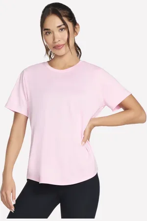 Skechers Damen GO DRI SWIFT T-Shirt in Weiss/Rosa, Größe XS