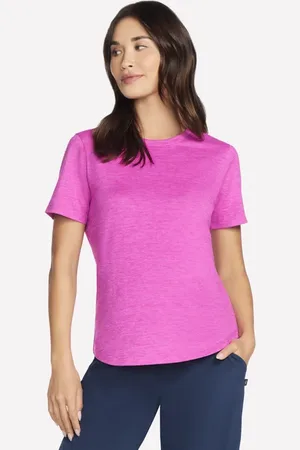 Skechers Damen GO DRI SWIFT T-Shirt in Neon Rosa/Violett, Größe XS