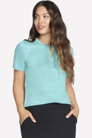 Skechers Damen GO DRI SWIFT T-Shirt in Blue/Grün, Größe XS