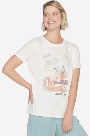 Skechers Damen Airbrush T-Shirt in Weiss/Silber, Größe Klein