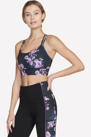 Skechers Damen GO STRETCH Winter Bloom Bra in Schwarz/Violett/Rosa, Größe XS