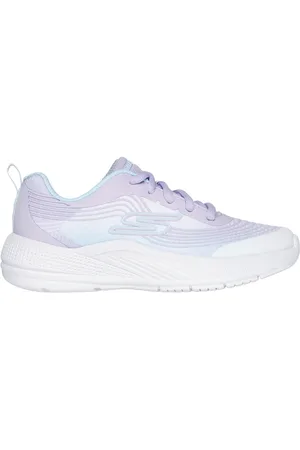 Skechers Mädchen Microspec Advance Sneaker in Weiss/Violett/Mint, Größe 35.5, Waschmaschinenfest