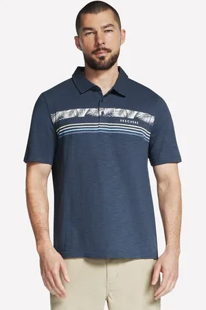 Skechers Herren Tropical Breeze Slub Polo T-Shirt in Gray /Blue, Größe Klein