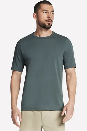 Skechers Herren GO DRI Pima Crew in Grün/Schwarz, Größe Groß