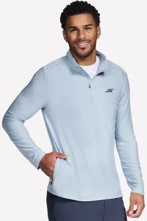 Skechers Herren GO DRI All Day 1/4 Zip in Weiss/Blue, Größe Klein