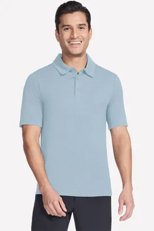 Skechers Herren GO GOLF GO DRI All Day Stripe Polo T-Shirt in Weiss/Blue, Größe Klein