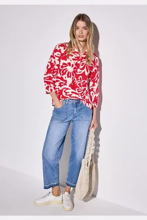 Street one Damen Gemusterte Leinenmix-Bluse in , Gr: 38