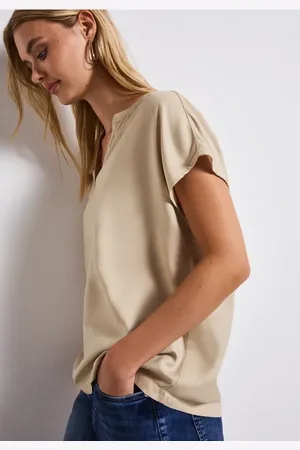 Street one Split Neck Bluse in Unifarbe