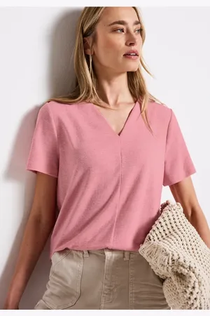 Street one Damen V-Neck Shirt in Leinen-Optik in , Gr: 34