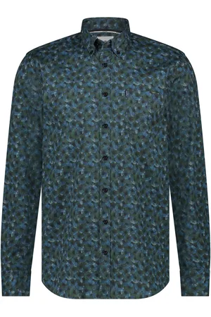 State of art Hemd Poplin Druck Navy Grün Blau Größe M