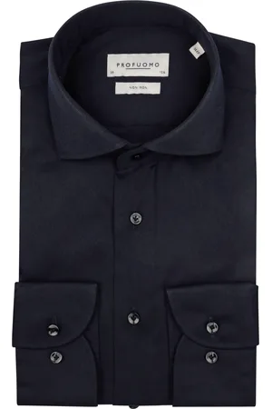 Profuomo Twill Hemd Navy Extra Lange Ärmel Dunkelblau Größe 37