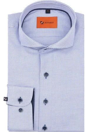 Suitable Twill Hemd Druckmuster Blau Größe 38