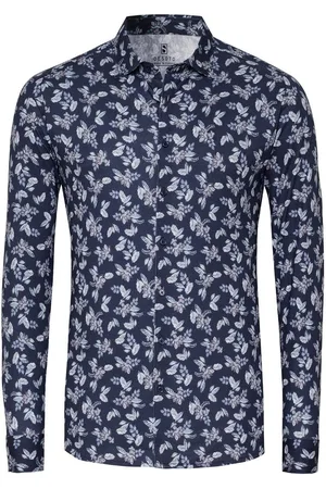 DESOTO Hemd Druck Denim Blooming Navy Dunkelblau Größe S