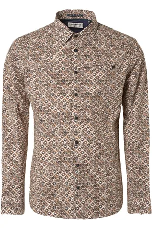 No Excess Freizeithemd Allover-Muster Caramel Multicolour Orange Größe L