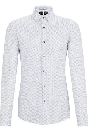 HUGO BOSS Hank Hemd Stretch Druck Weiß Größe 39