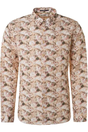 No Excess Leinen Hemd Blumenmuster Mehrfarben Beige Größe M