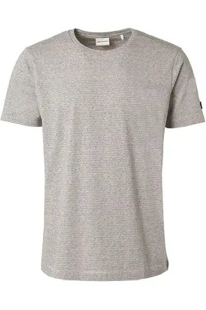 No Excess T-Shirt Streifen Melange Off-White Wollweiß Größe L