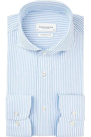 Profuomo Hemd Japanese Knitted Streifen Blau Größe 38
