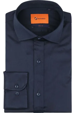 Suitable Satin Hemd Navyblau Blau Größe 38