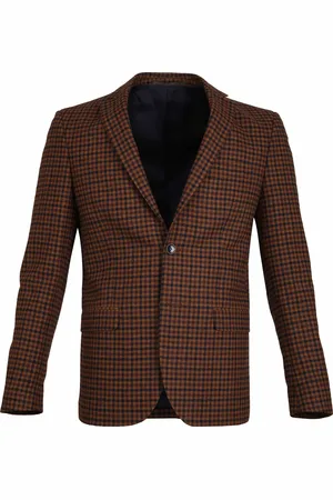 Suitable Prestige Blazer Tollegno Wool Blend Karo Braun Cognac Größe 48