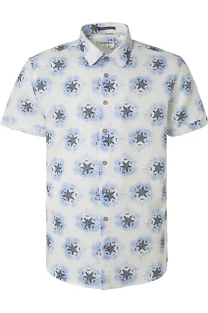 No Excess Short Sleeve Hemd Leinen Streifen Druck Blau Größe L
