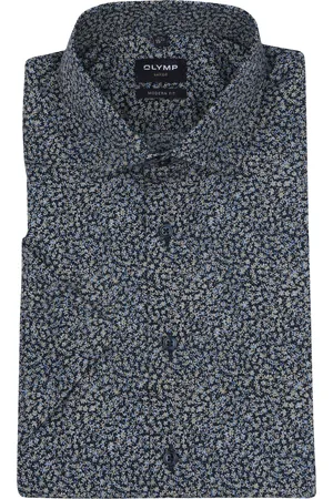 Olymp Short Sleeve Hemd Luxor Druck Navy Dunkelblau Größe 39