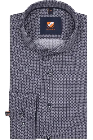 Suitable Hemd Twill Druck Navy Dunkelblau Größe 38
