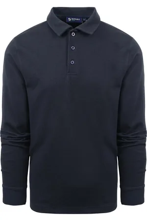 Suitable Langarm Slim-Fit Poloshirt Dunkelblau Größe M