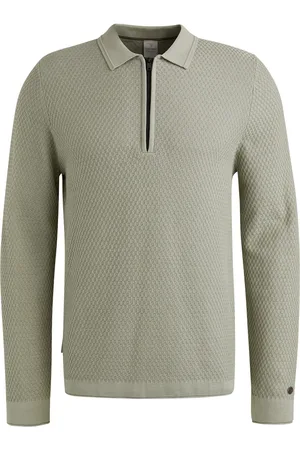 Cast Iron Long Sleeve Half Zip Poloshirt Struktur Hellgrün Größe S