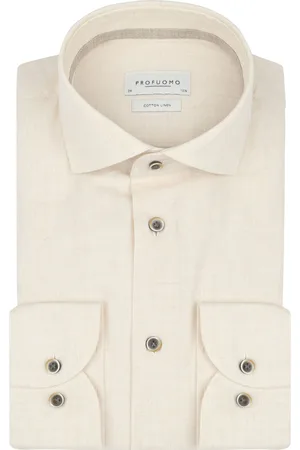 Profuomo Hemd Leinen Blend Ecru Wollweiß Größe 37