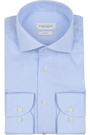 Profuomo Dobby Hemd Print Blau Größe 37