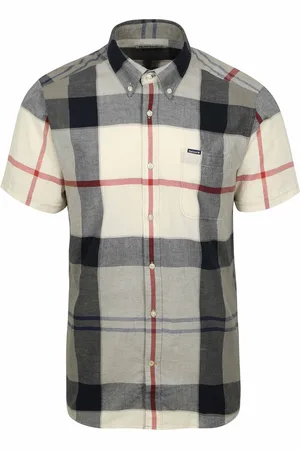 Barbour Shirt Doughill Bleache Pine Tartan Grau Rot Größe M