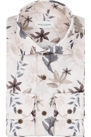 Profuomo Hemd Blumenmuster Beige Größe 37