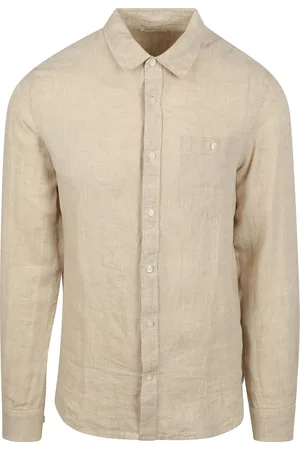 Knowledge Cotton Apparal Hemd Leinen Ecru Beige Größe M