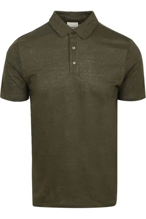 Knowledge Cotton Apparal Poloshirt Leinen Dunkelgrün Größe M