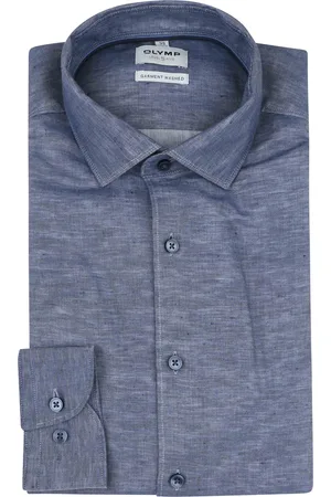 Olymp Level 5 Hemd Leinen Blend Blau Größe 37